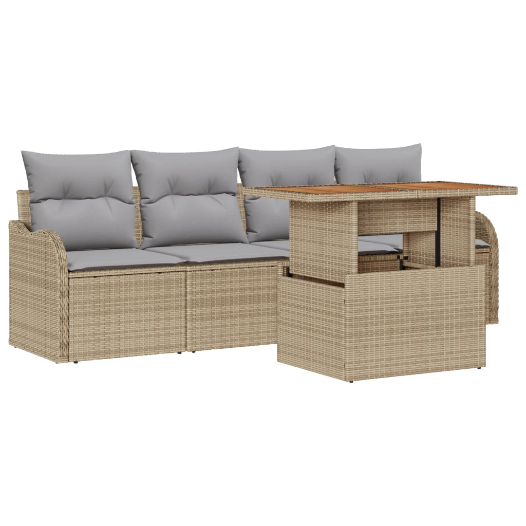Set di divani da giardino  5 pezzi con cuscini beige in polyrattan