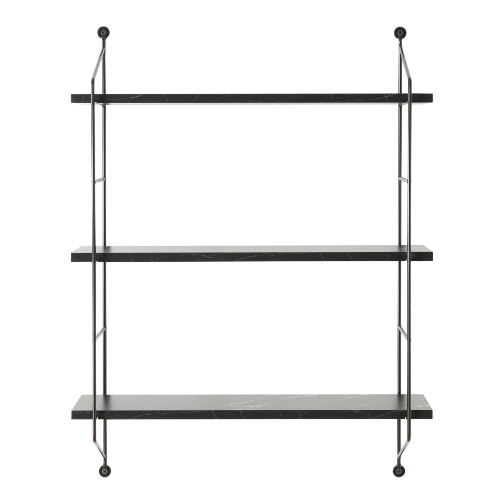 Scaffale da Parete Ösel a 3 Ripiani Regolabili 48 x 15 x 63.5 cm Effetto Marmo Nero / Nero [en.casa]