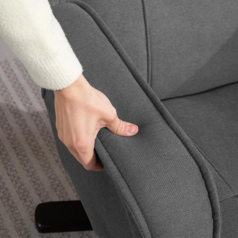 Poltrona relax reclinabile girevole 360° con pouf, funzione dondolo, tessuto effetto velluto, grigio scuro
