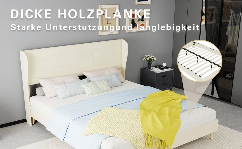 Letto Imbottito con Testiera Morbida ¨C MINIMAL ¨C Beige, 160x200, con Materasso