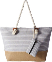 Tas da spiaggia con cerniera, grande tas da spiaggia XXL, shopper per donne - tas da spiaggia pratica con spalla per donne per spiaggia e mare - a strisce grigie