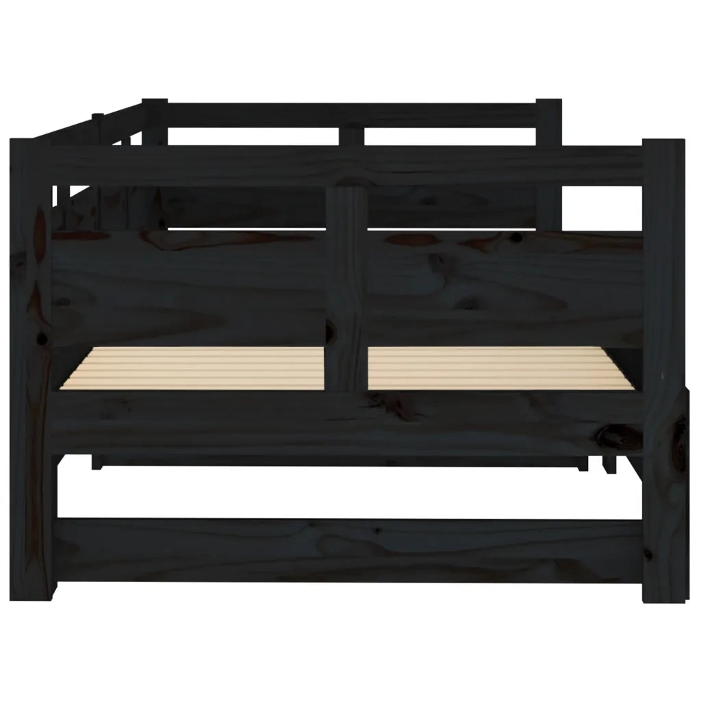 Dormeuse Estraibile Nera in Legno Massello di Pino 2x(80x200)cm 820321