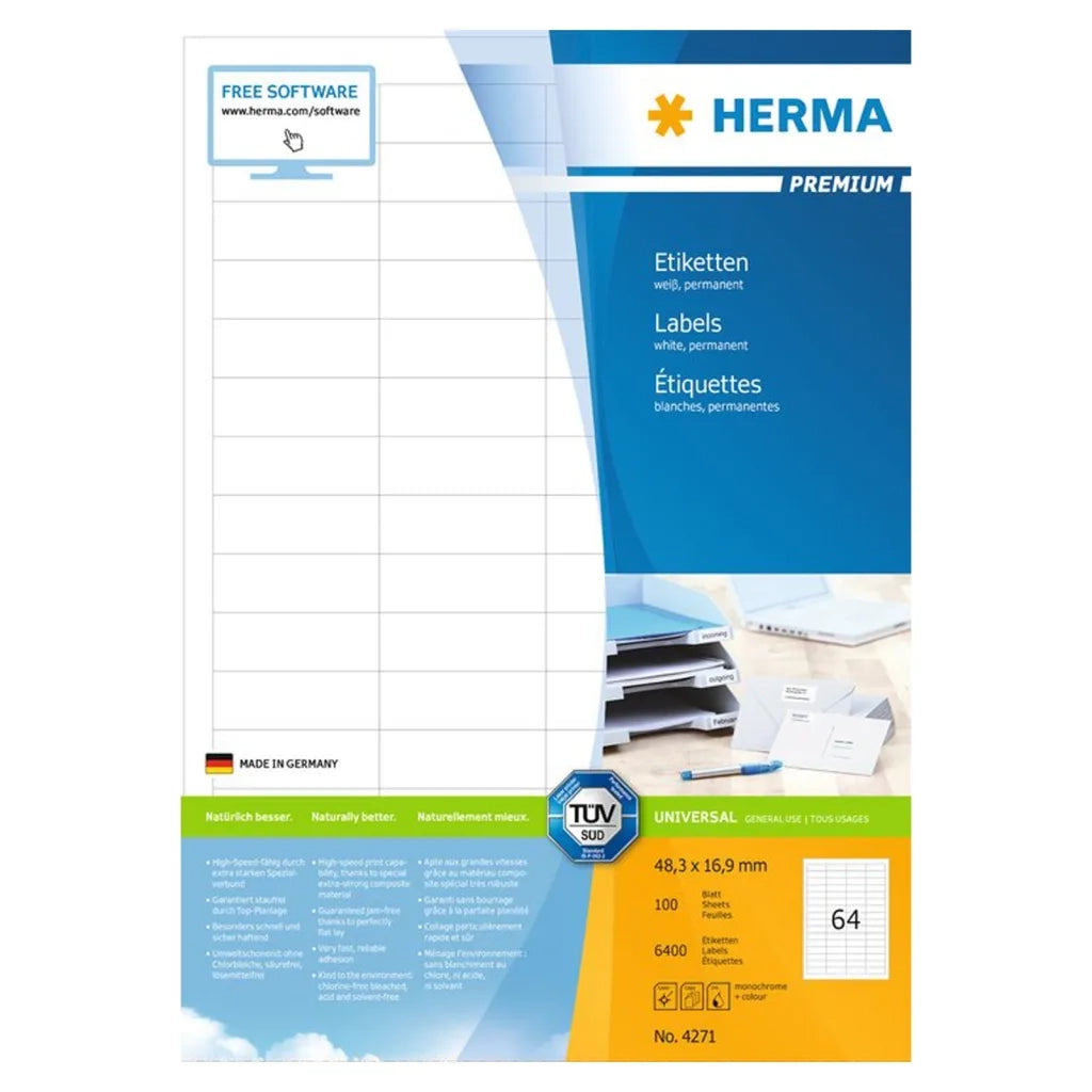 HERMA Etichette Permanenti PREMIUM A4 48,3x16,9 mm 100 Fogli 443772