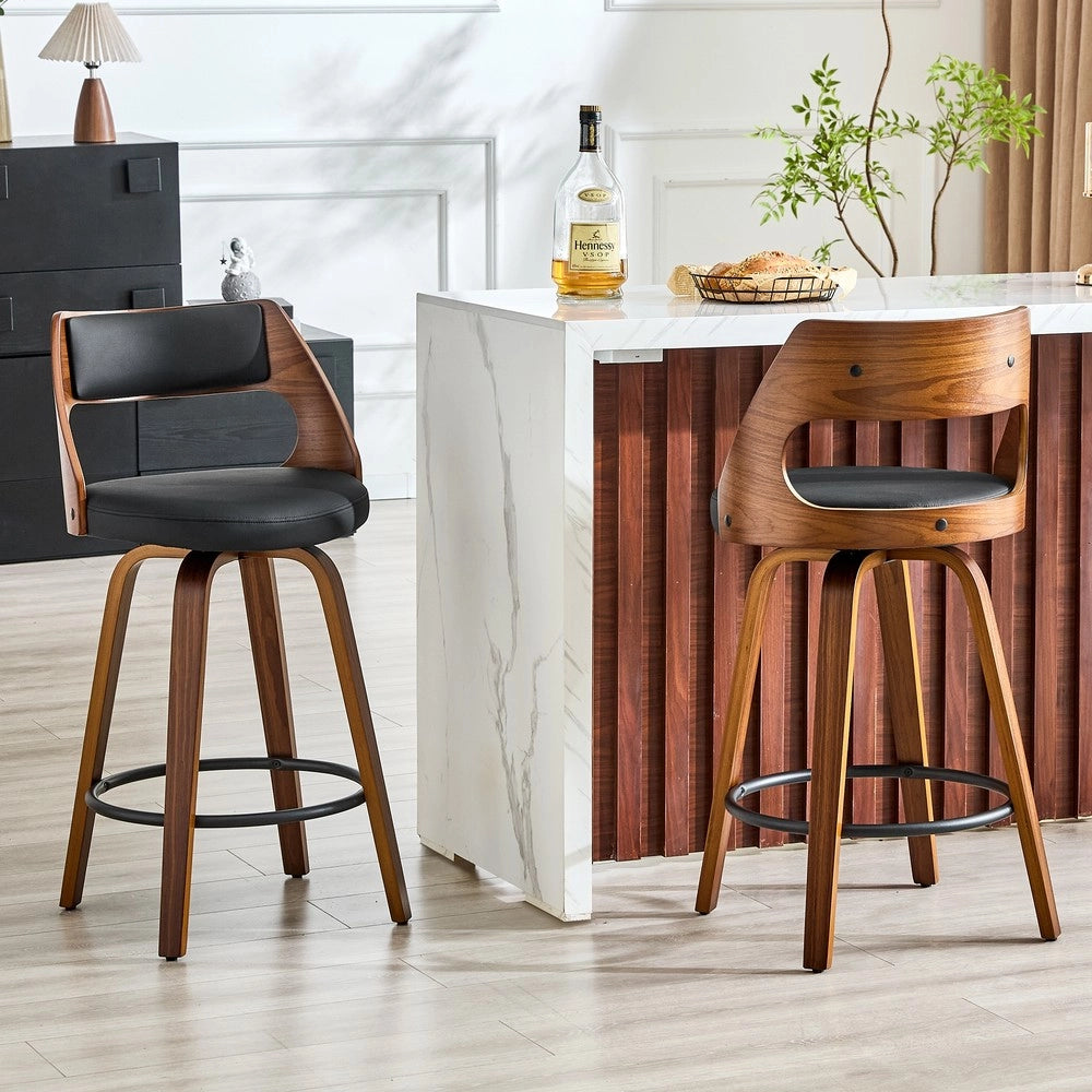 Set 2 Sgabelli da Bar con Schienale ¨C MINIMAL ¨C Legno e Ecopelle, 92 cm
