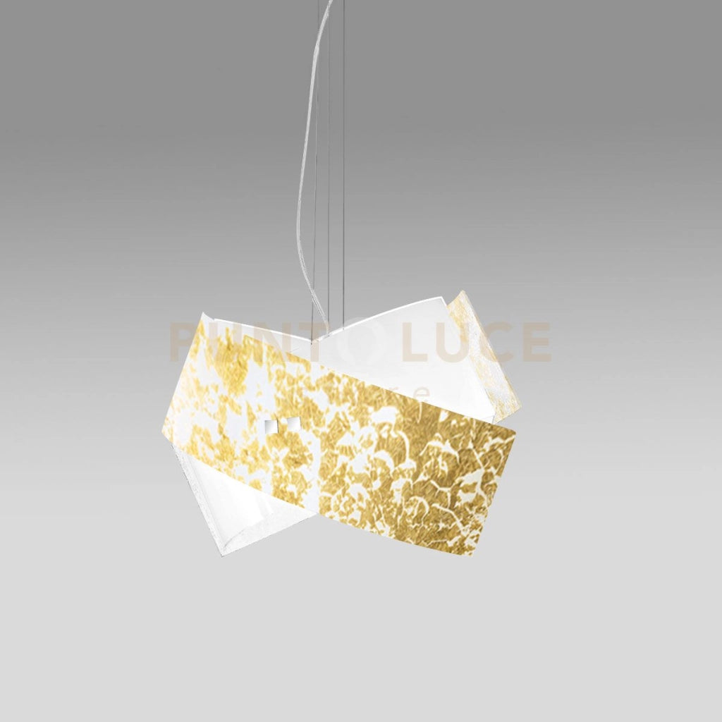CAMILLA S/G - LAMPADARIO A SOSPENSIONE IN METALLO  E VETRO FOGLIA  ORO  2 LUCI ATTACCO E27