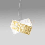 CAMILLA S/G - LAMPADARIO A SOSPENSIONE IN METALLO  E VETRO FOGLIA  ORO  2 LUCI ATTACCO E27