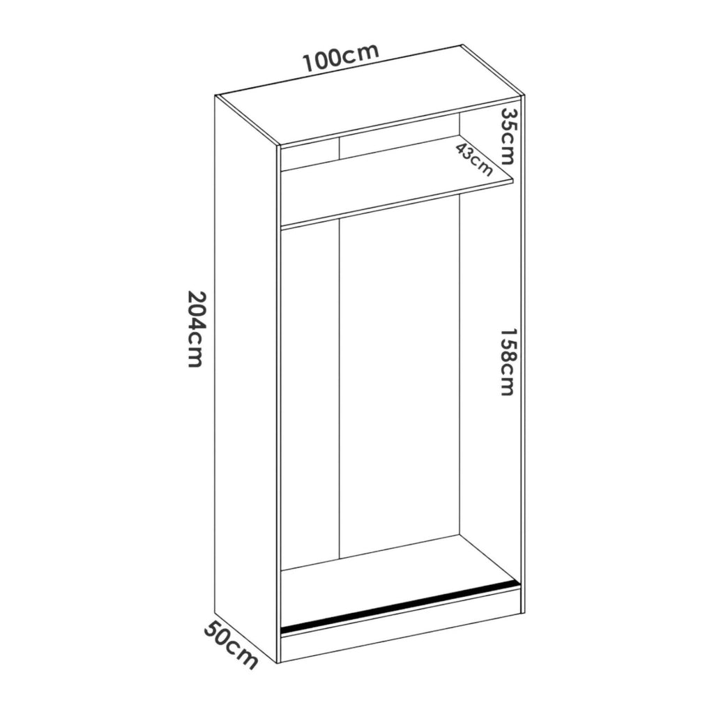 Guardaroba Abigale, Mobile appendiabiti per camera da letto, Armadio con 2 ante scorrevoli, 100x50h204 cm, Bianco