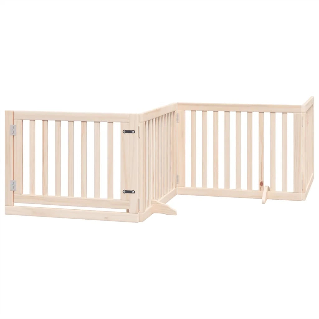 Cancelletto di sicurezza per cani con porta pieghevole 6 pannelli legno di pioppo marrone 02_0023021