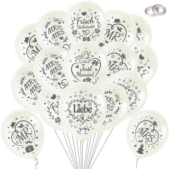 Set di palloni da 32 - Palloncino curvo - Matrimonio - Festa di nozze - Anniversario - Palloni di lattice 11 pollici - Incluso attrezzo per fissaggio - Palloni per feste