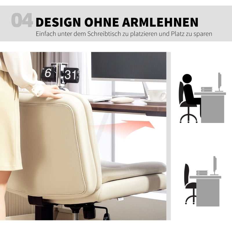 Sedia da ufficio girevole senza braccioli con cuscino extra e altezza regolabile in similpelle beige 63 × 67 × 83-93 cm