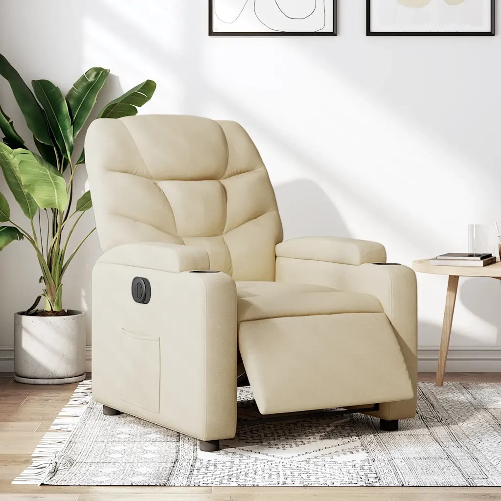 Poltrona | Sedia Relax Elettrica Reclinabile Crema in Tessuto