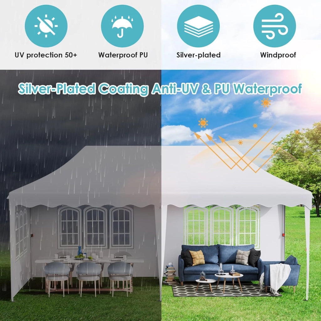 Gazebo 3x6 Pieghevole Impermeabile con 6 Pareti Laterali, Gazebo Esterno Antivento,Tenda UV 50+,12 Chiodi Rettificati e 6 PCS sacchi di sabbia, Gazebo da Giardino Festa/Campeggio/Matrimoni,Bianco