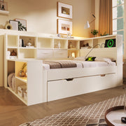 Letto 90x200 cm con letto estraibile; USB e Type-C in legno e truciolare bianco