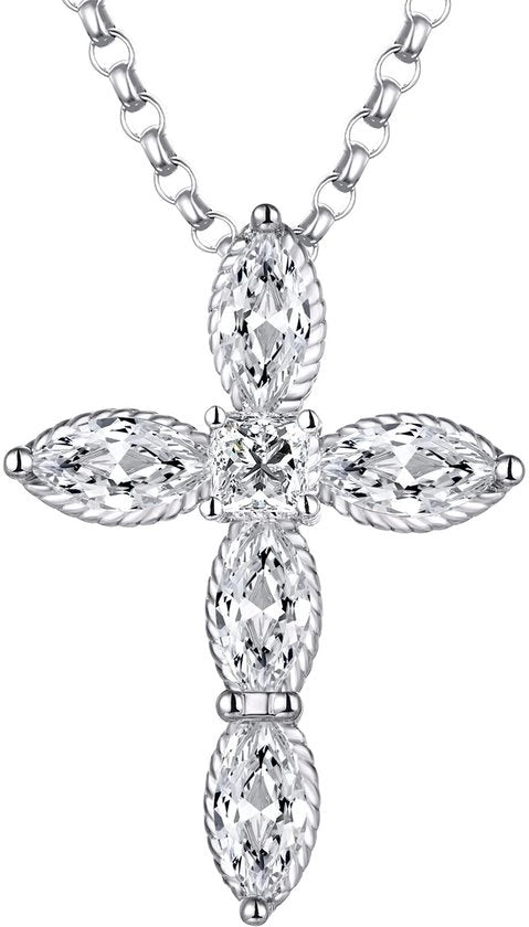 Collana a gancio con catena 45 cm + 3 cm, 925 Sterling Argento, con zaffiro zircone, regolabile