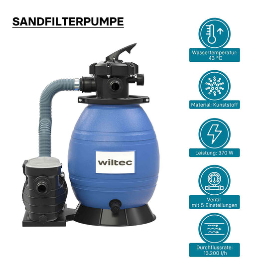 Filtro a sabbia per piscina, 370 W, serbatoio filtrante 26 l, pompa piscina autoadescante 13.200 l/h