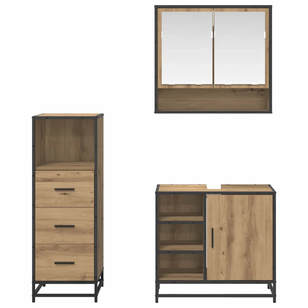 Set di mobili per il bagno 3 pz Rovere artigianale 3402370