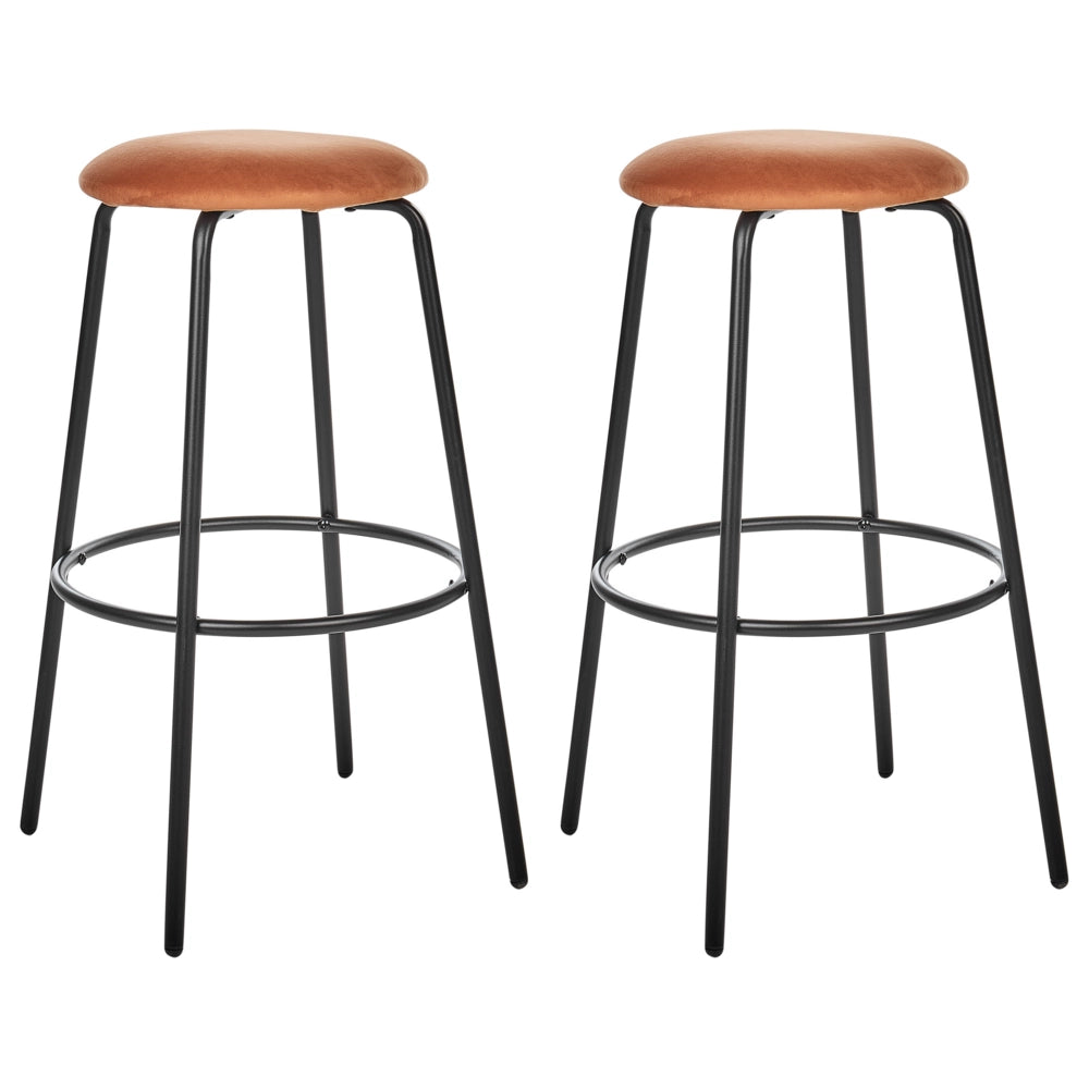 Set di 2 sgabelli da bar in velluto arancione gambe in acciaio senza braccioli soggiorno salotto stile moderno