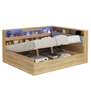Letto a Divanetto 140x200 cm, Contenitore, USB, USB-C e LED, in MDF Naturale