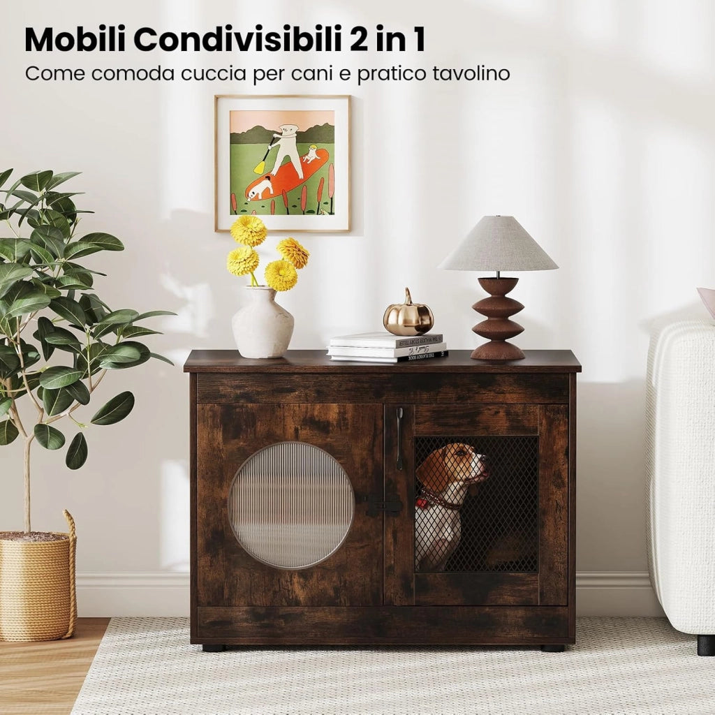 Mobile Lettiera per Gatti 82 x 47 x 60 cm, Casetta in Legno per Animali con Rete Traspirante in Metallo Robusto e Anta, Gabbia Multiuso per Gatti