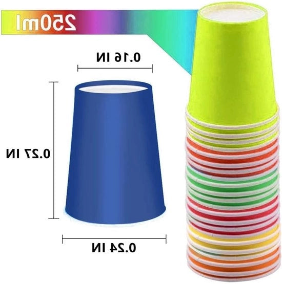 Set di 60 bicchieri di cartone, 250 ml, biodegradabili - Multicolore - Per matrimoni, bambini, hobby, feste