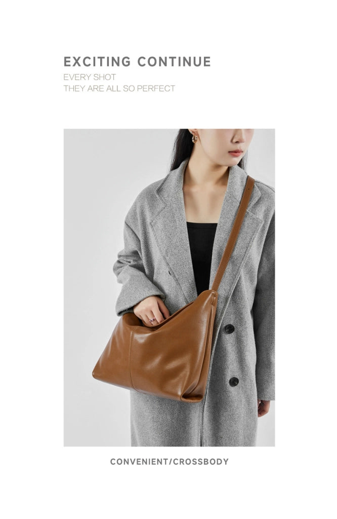 Borsa a tracolla da donna in vera pelle, colore marrone.