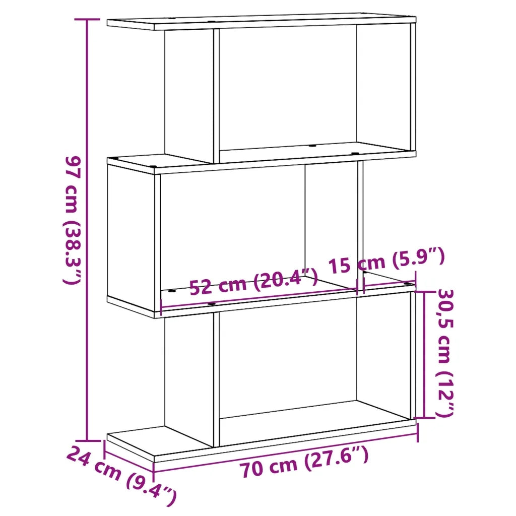 Libreria Divisorio 3Piani Grigio Sonoma 70x24x97 cm Truciolato 858116