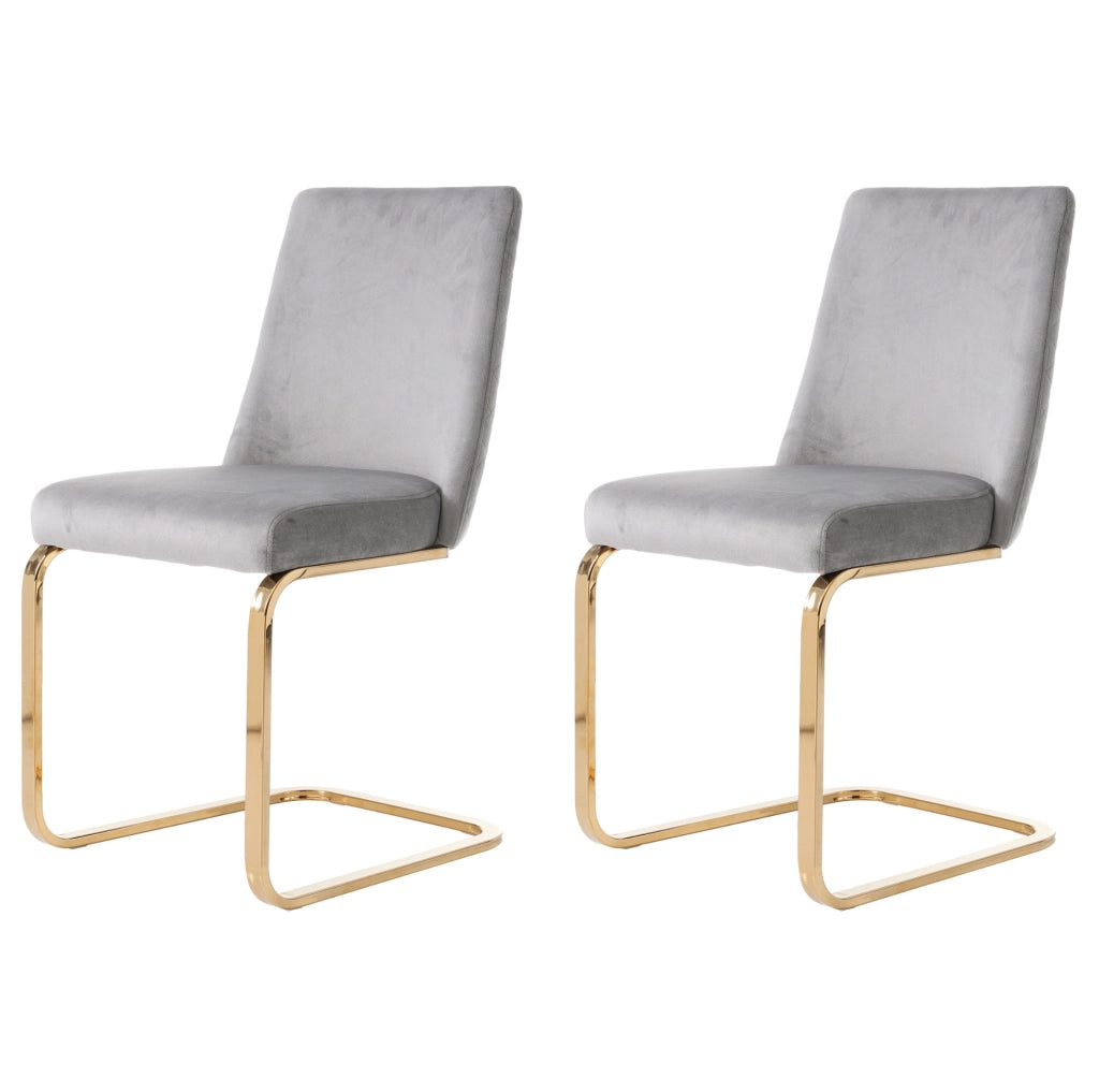 Set di 2 sedie da pranzo con schienale trapuntato e gambe in metallo; velluto grigio