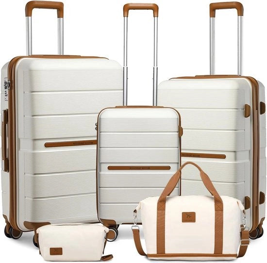 Set di bagagli per viaggiatori britannici 3 pezzi, bagaglio da viaggio leggero a 3 ruote con slot TSA - valigetta da cabina 4 ruote (55+66+76cm Bianco) Set di bagagli