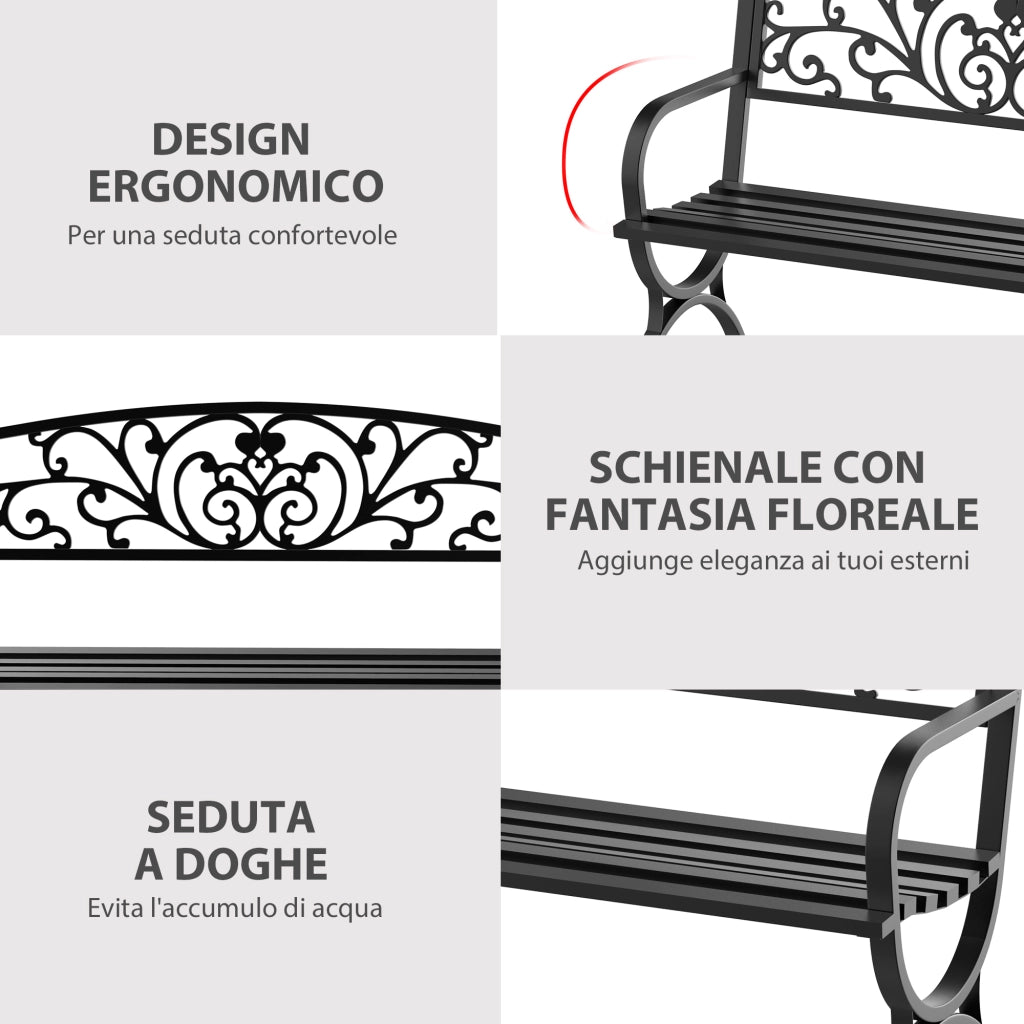 Panca Panchina da Giardino Esterno Metallo, Ghisa 127 ¡Á 60 ¡Á 85cm Nero