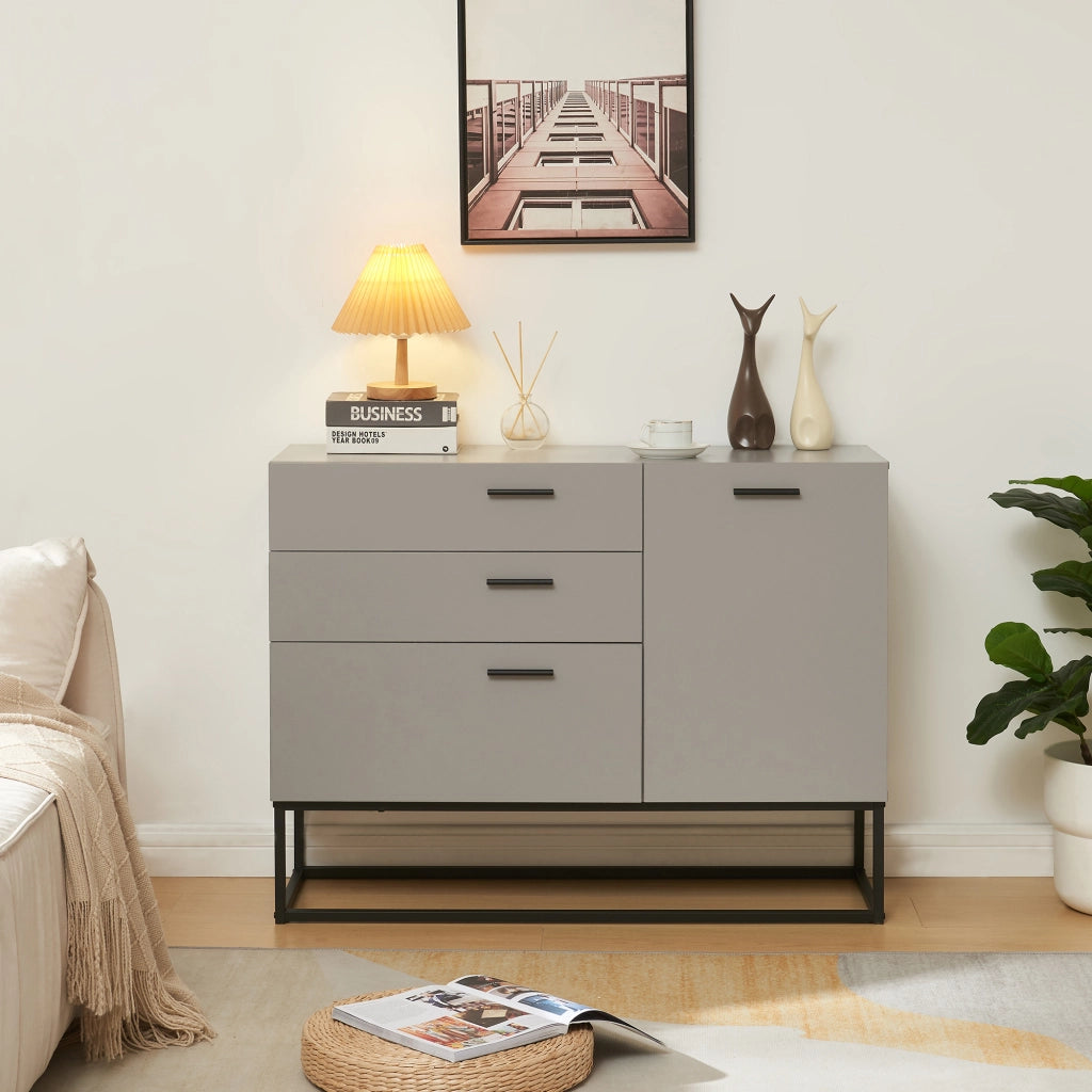 Comò Lavangen con Anta e 3 Cassetti 75 x 100 x 35 cm Nero / Grigio Chiaro [en.casa]