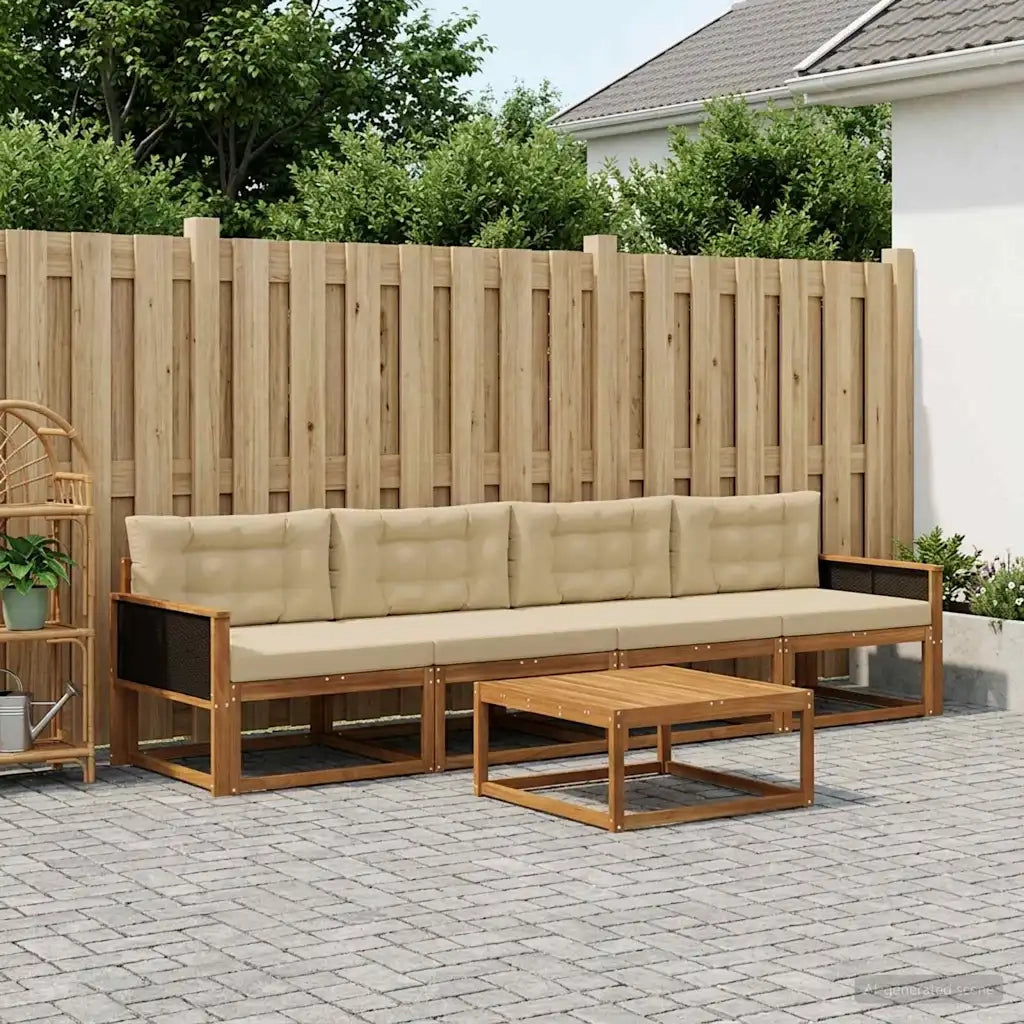 Set di divani da esterno con cuscino 5 pcs Naturale e Beige 3382316
