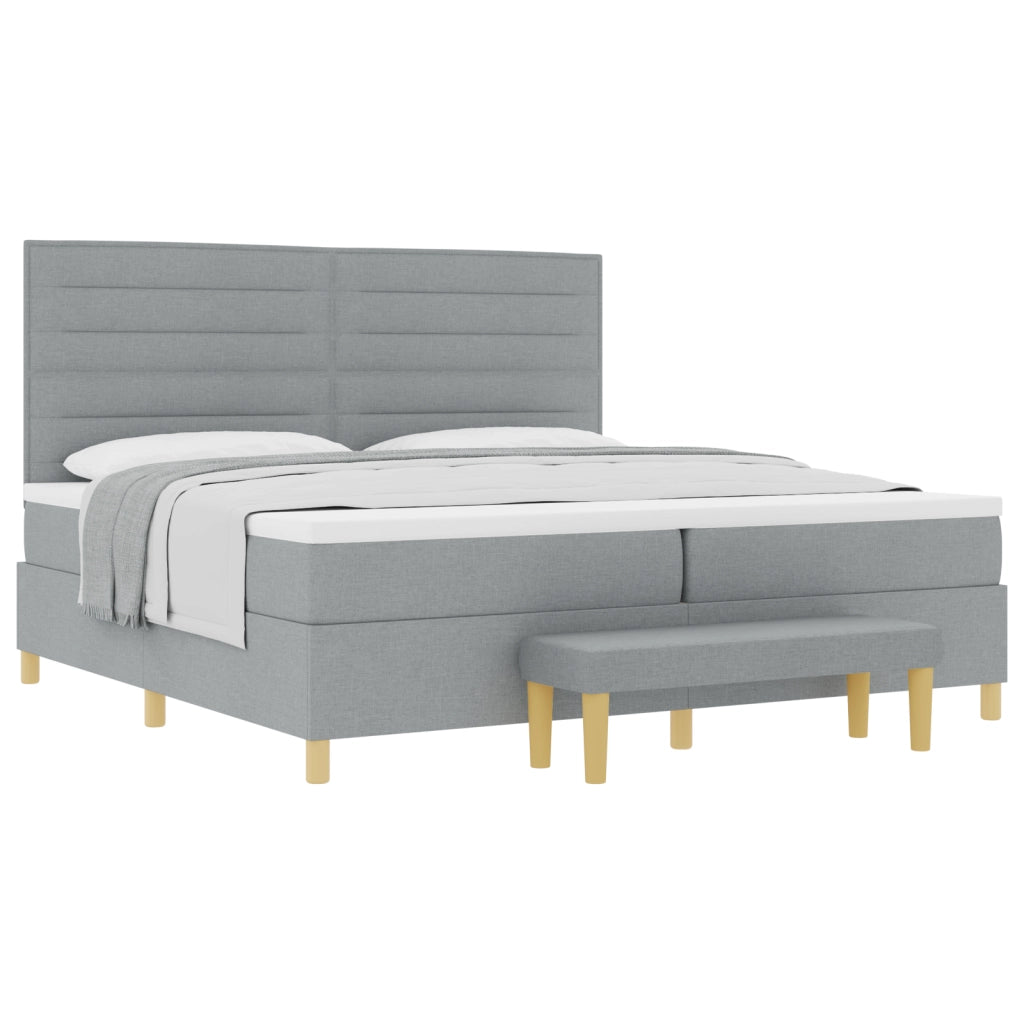 Letto a Molle  con Materasso e Panchina Grigio Chiaro 200x200 cm Tessuto