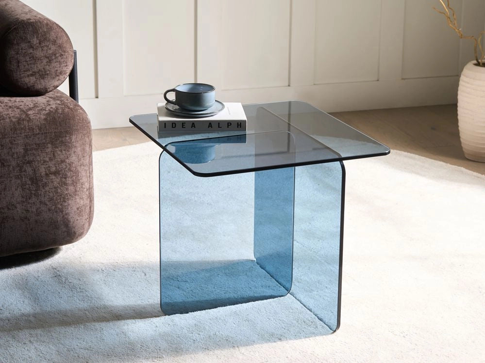 Tavolino in vetro blu 46 x 50 cm Stile astratto Stile minimalista Soggiorno