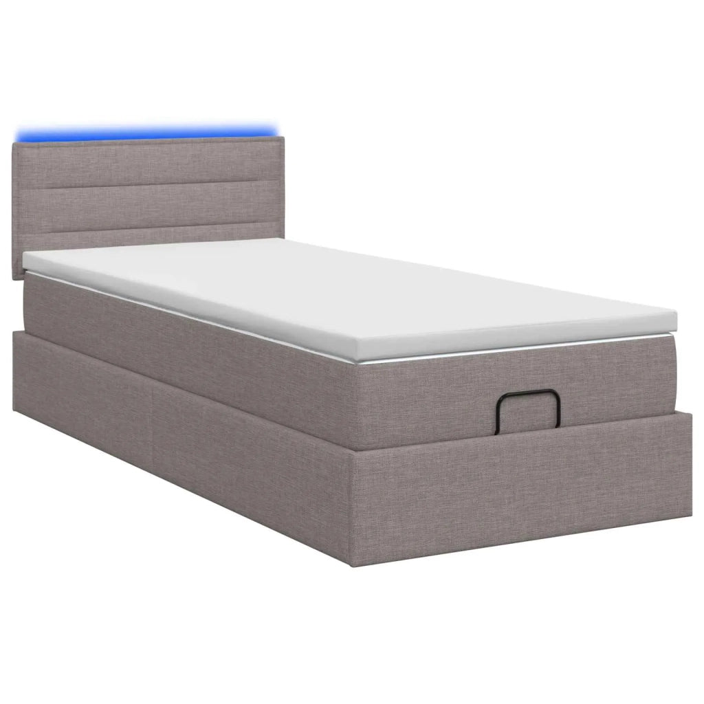 Letto Ottomano con Materasso e LED Tortora 90 x 200 cm Tessuto 3456798