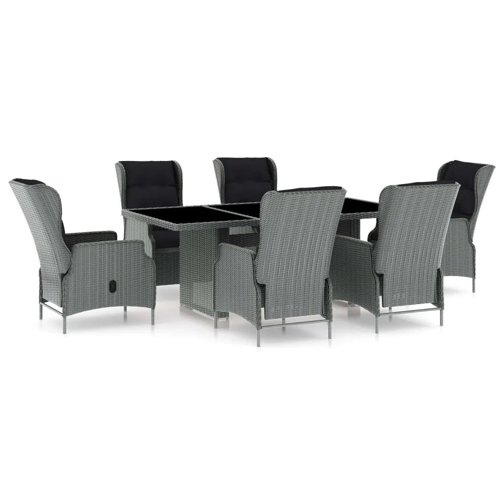 Set Pranzo da Giardino 7pz con Cuscini Polyrattan Grigio Chiaro 3060140