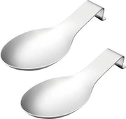 Set di 2 posatori, sospensione per cucchiai, posatore per cucchiai, 25 x 9,8 cm, posatore in acciaio inossidabile per fornello, forma a maxi-cucchiaio, per piano di lavoro (argento)