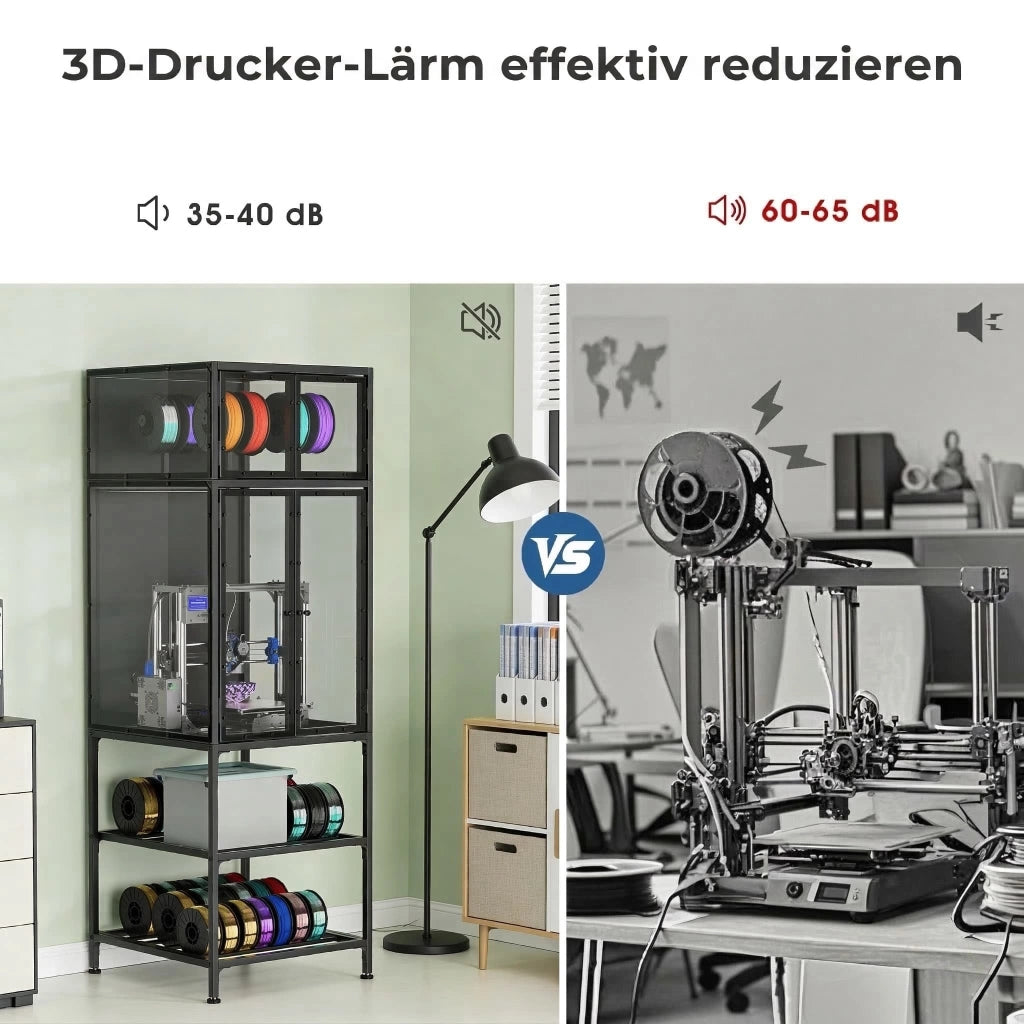 Mobile contenitore per stampante 3D con ripiani per filamenti, in metallo, nero, 175.5 × 58.9 × 59.9 cm