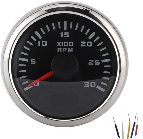 Tachimetro a 3000 giri/min - 52mm - Display LCD con illuminazione posteriore - IP67 impermeabile - Adatto per Auto/Moto/BMW - Materiale Alluminio/ABS - Tachimetro