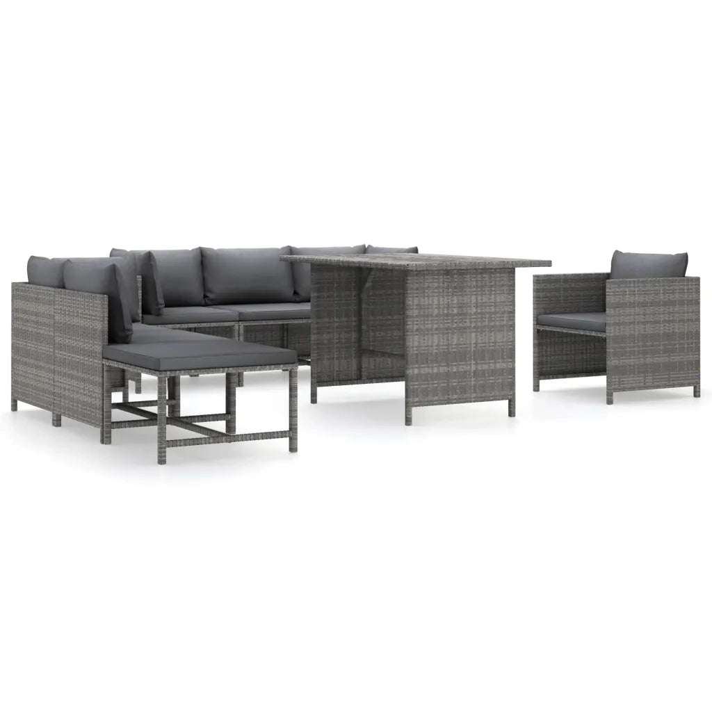 Set Divani da Giardino 8 pz con Cuscini in Polyrattan Grigio 3059770