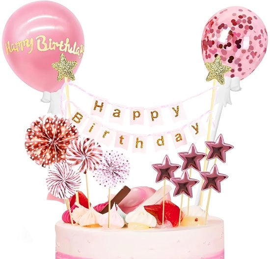 Decorazioni per torte 12 pezzi - Decorazioni per torta - Fontana di ghiaccio - Decorazioni di zucchero - Decorazioni per compleanni - Finestra in rosé dorato - Decorazioni per torta