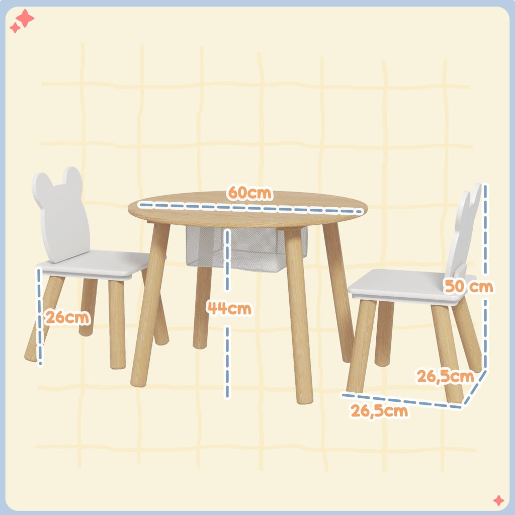 Set Tavolo e Sedie per Bambini ¨C zephmum ¨C Bianco, Legno, 3 Pezzi