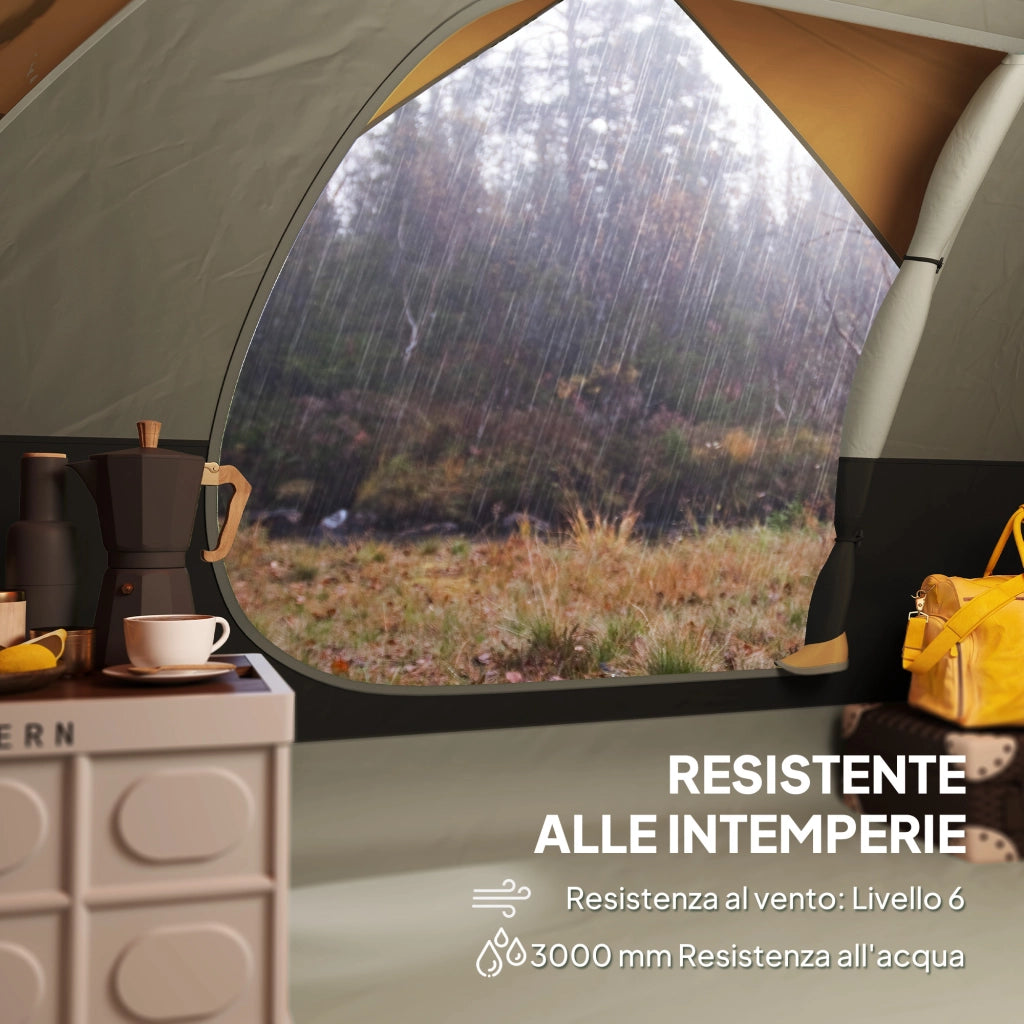 Tenda da Campeggio per 3 Persone Impermeabile con Tasche, Gancio per Lanterna e Borsa di Trasporto, Arancione