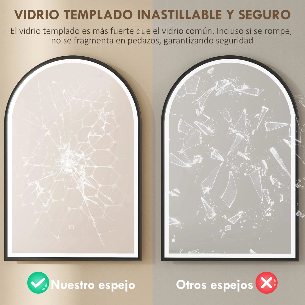 Specchio da Bagno con Luce LED ¨C Xylo ¨C 60x90 cm Nero Archeato Antivaho