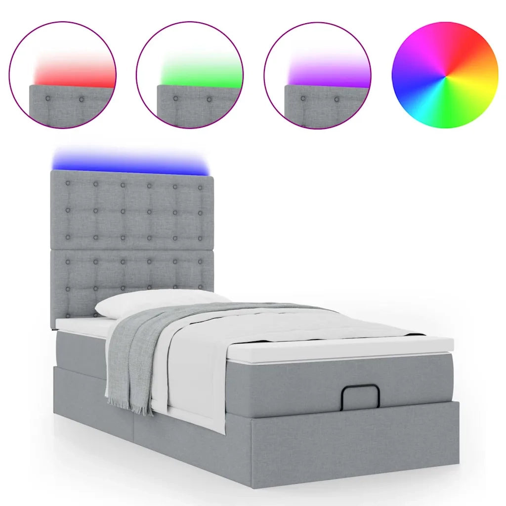 Pouf Letto con Materasso e LED Grigio Chiaro 90x200 cm Tessuto