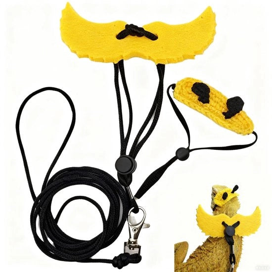 Linea di tartaruga regolabile - Accessorio per piccoli rettili - Caricatore per gechi con ali - Abbigliamento per animali domestici - Incluso cappello e fiocchi - Adatto per passeggiate e feste - Abbigliamento per animali domestici