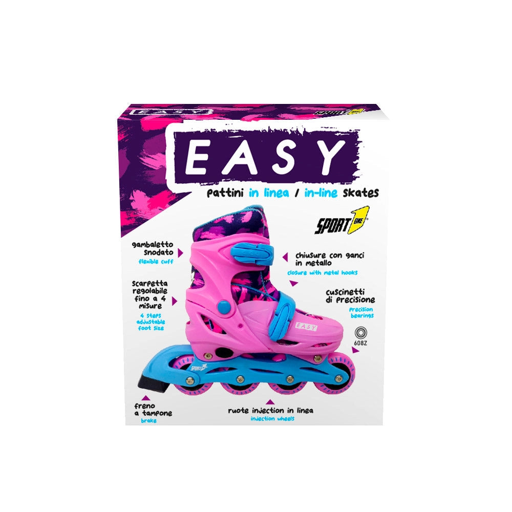 Pattini in Linea Roller Misura Regolabile 39-42 Freno a Tampone Rosa