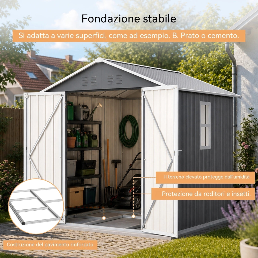 Casetta da Giardino 185x182x191 cm in Metallo Grigio - Resistente alle intemperie