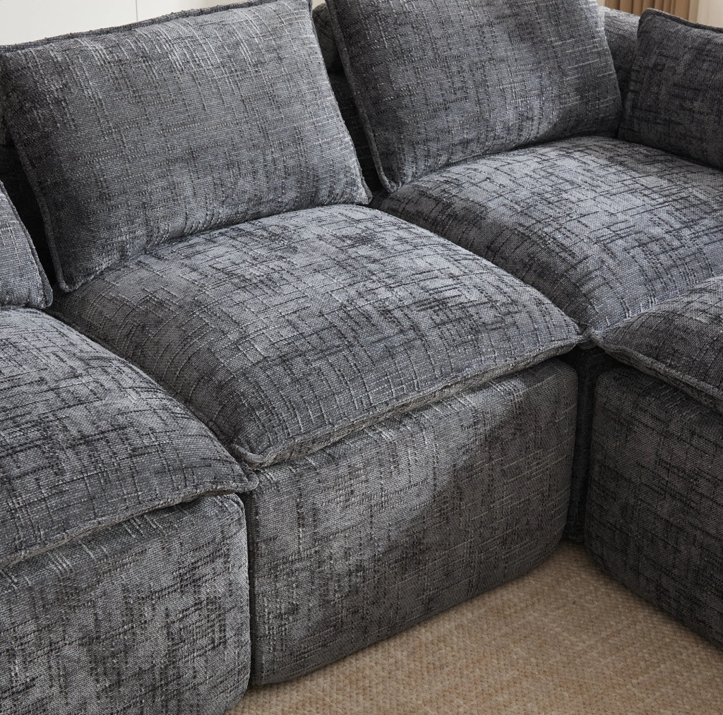 Divano modulare in chenille grigio scuro con pouf 256x161 cm HAVRYA