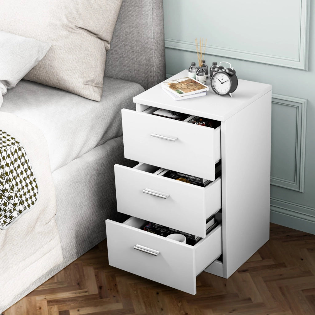 Cassettiera a tre cassetti moderna in legno truciolato Mobiletto per camera da letto 38x35x66cm Bianco-Cassettiere