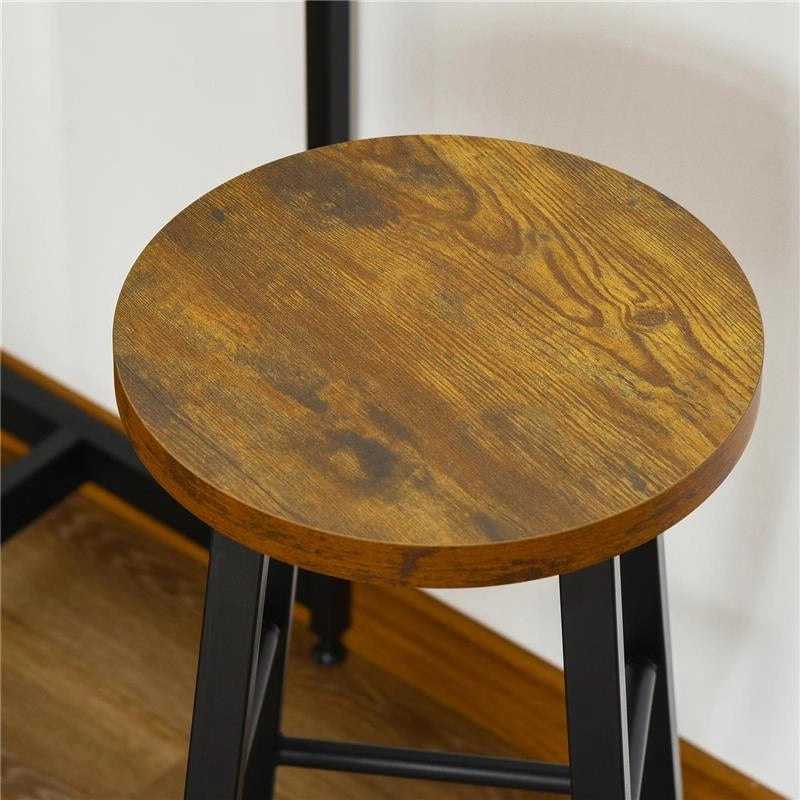 SET DA PRANZO CON BANCONE BAR CON 3 RIPIANI E 2 SGABELLI ALTI CON POGGIAPIEDI STILE INDUSTRIALE, MARRONE